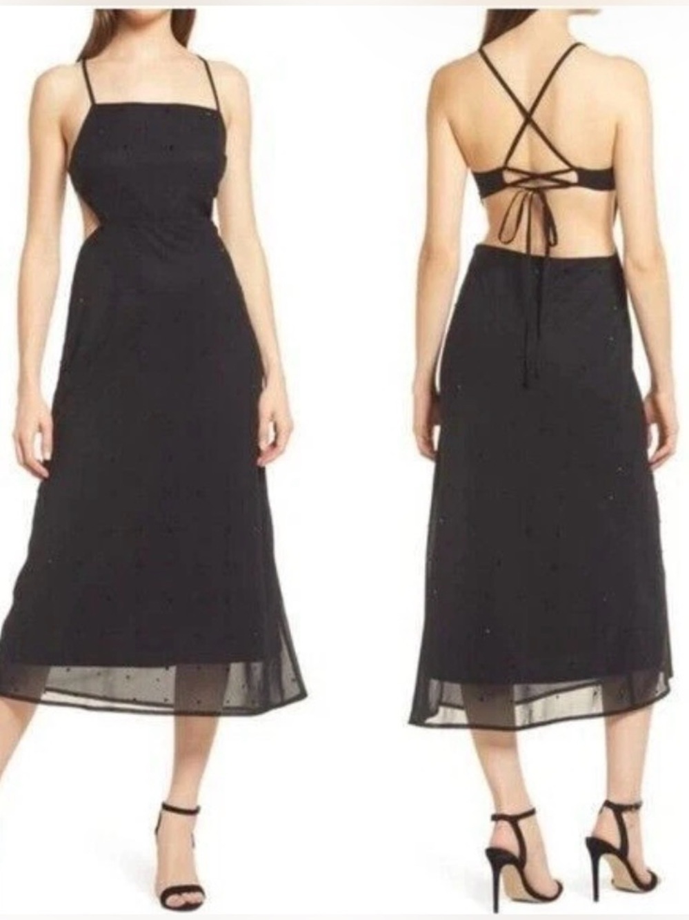 RAHI Glimmer Open Tie Back Slip Midi Dress, Medium